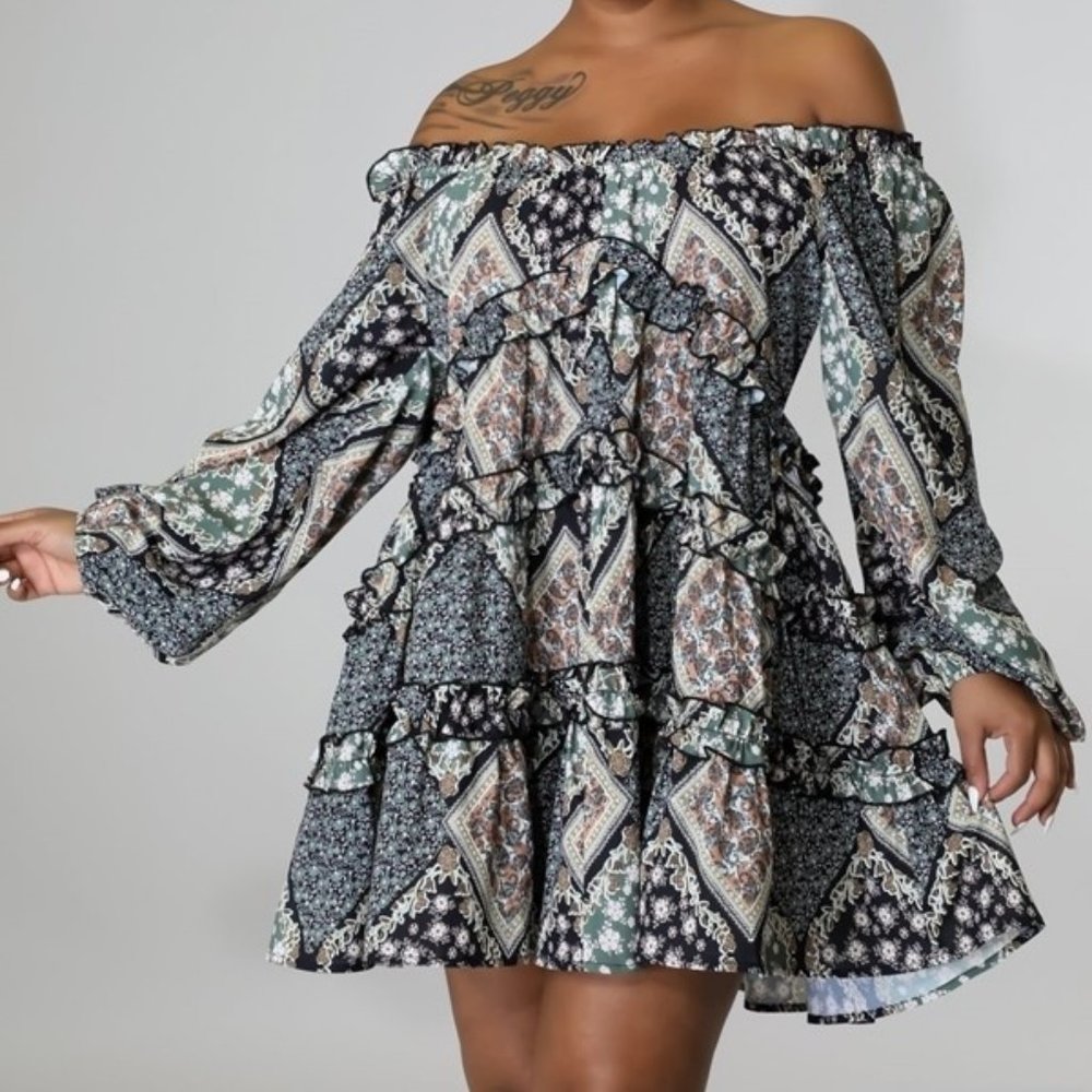 Off Shoulder Peasant Mini Dress